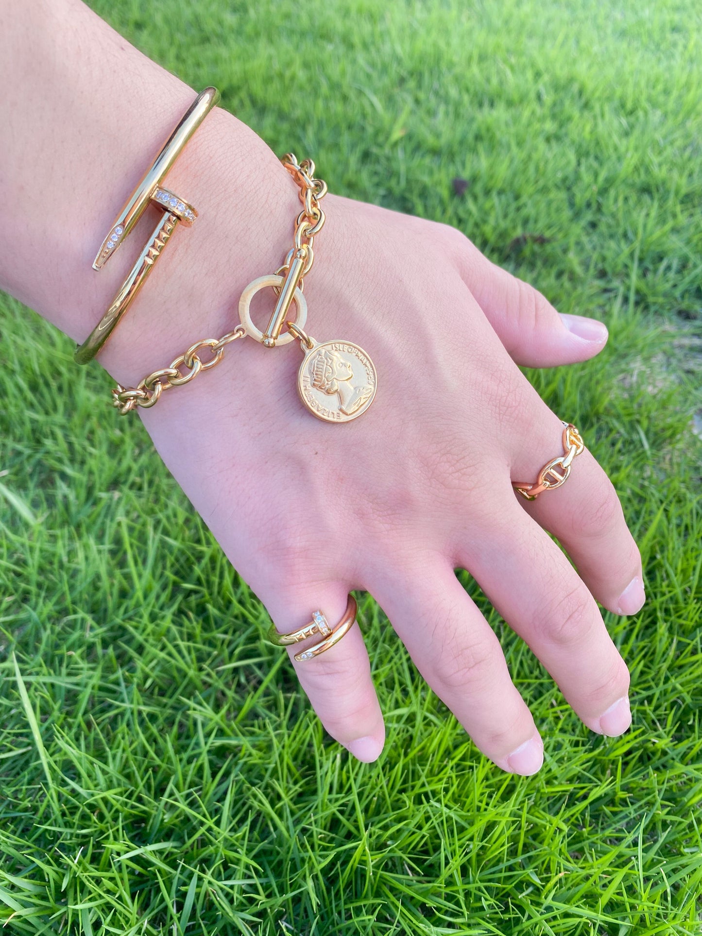316L Coin Pendant Bracelet 【GOLD】