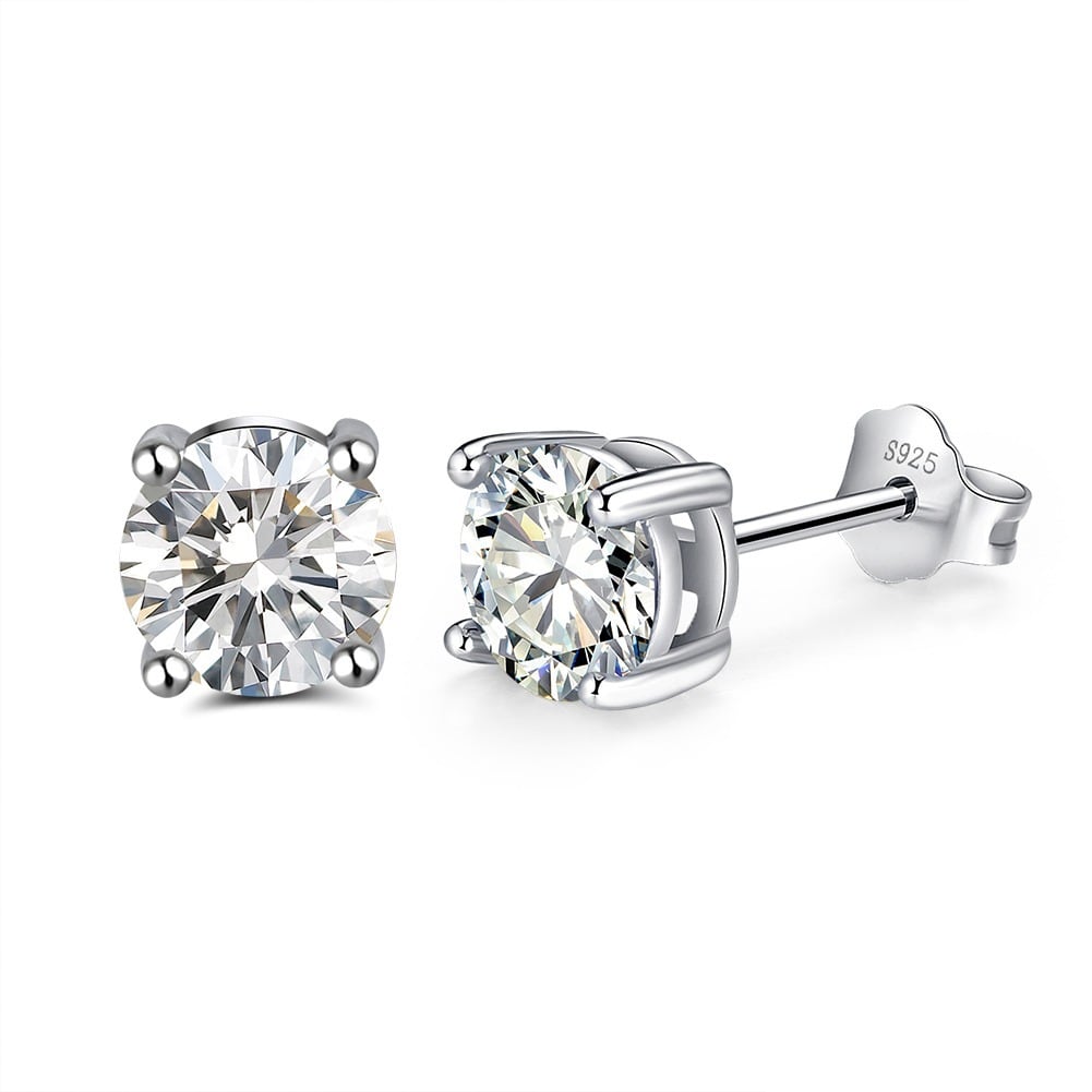 s925 Round Cut Stud Earrings 6,7,8mm 【SILVER】