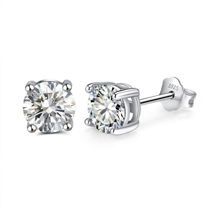 s925 Round Cut Stud Earrings 6,7,8mm 【SILVER】