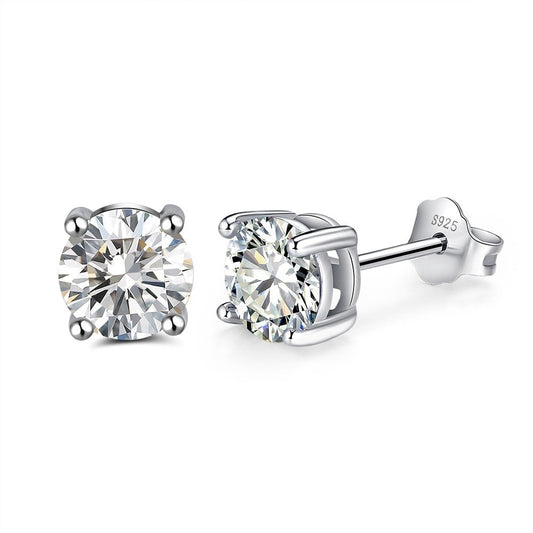 s925 Round Cut Stud Earrings 6,7,8mm 【SILVER】