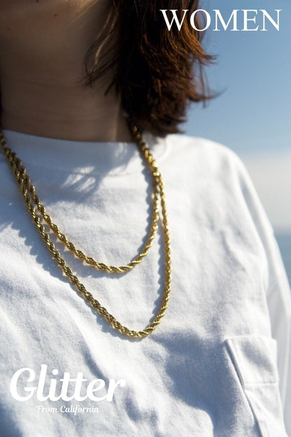 18kpg Diamond Cut Rope Chain 【5mm/GOLD】