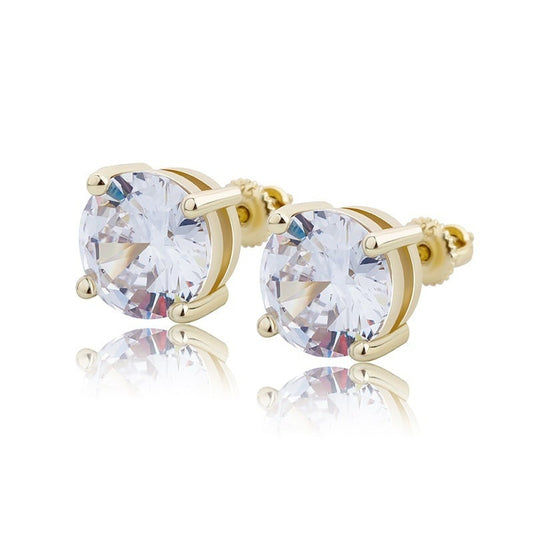 s925 Round Cut Stud Earrings 6,7,8mm 【GOLD】